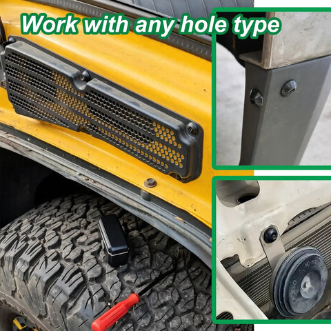 Universal Cable Tie Buckle Kit With 3.54 Inch And 6 Inch Zip Tie Clips Snap On Fasteners in car installation view