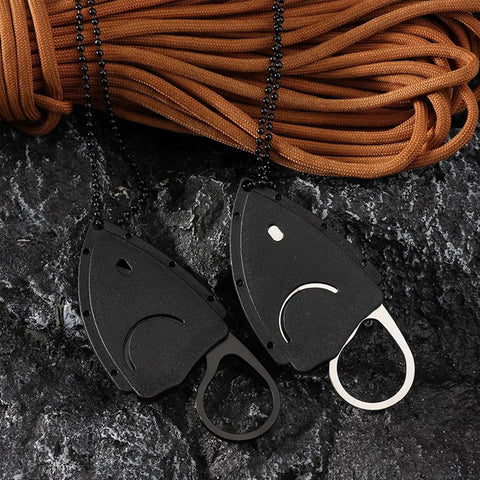 Two 440C stainless steel neck knives with sheaths and bead chains on a textured surface, Neck Knife With Sheath, Small Fixed Blade EDC Knife For Everyday Carry