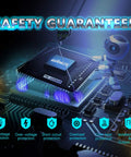 1600 Watt Power Inverter Modified Wave Workhorse DC 12 Volt To AC 120 Volt With Remote Control and LED display showcasing safety features.