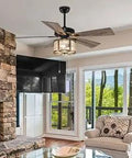 52 Inch Farmhouse Ceiling Fan With Lights Remote Control Caged Design Five Reversible Blades Quiet Motor in living room