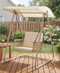 Outdoor Patio Swing Chair with Adjustable Canopy, Heavy Duty Triangular Frame, Single Seat Garden Hammock Swing on patio