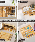 Stackable Bamboo Kitchen Drawer Organizer Bins For Silverware And Flatware, Coffee Pod Holder And K Cup Organizer, Countertop Set