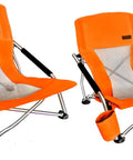 Low Profile Beach Chair Set Of 2 For Adults And Kids, Foldable Sling Chairs with cup holder in bright orange