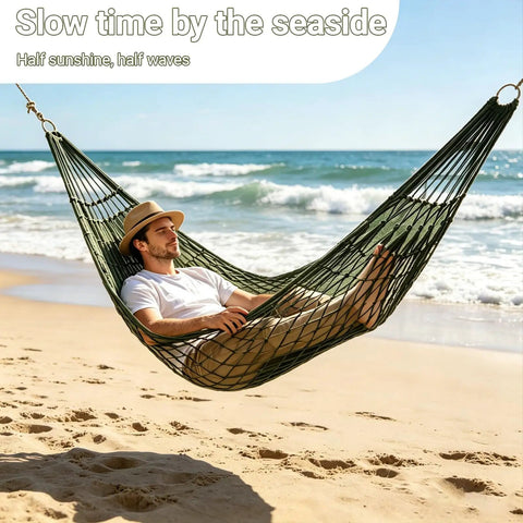 Breathable Mesh Hammock With Nylon Net For Easy Setup Rope Style Hang Loose Outdoors 98 X 31.5 Inches 100 Kg Capacity