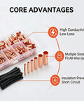 250 Pcs Wire Terminal Connectors Kit With 7 Sizes Electrical Butt Connectors Copper Tube Connectors Heat Shrink Tubing And Wire Ferrules For DIY Auto Home Marine Projects core advantages shown