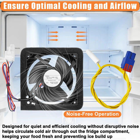 Upgraded Refrigerator Evaporator Fan Motor DA81-06013A Replacement For Samsung Fridge No Noise With Temperature Sensor RF263BEAESR