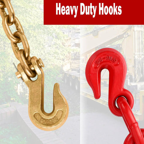 Heavy Duty 5/16-3/8 Inch Chain Binders Set Of 2 With 5/16 X 10 Ft Chains, Grade 70 Load Transport Bindings And Chains, Grappling Hook