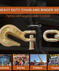 Heavy Duty 3/8 Inch 20 Foot G70 Transport Binder Chain With Clevis Grab Hooks For Towing Logging And Tie Down Binding