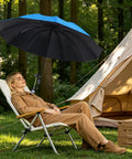 Hassle Free 360 Rotate Beach Chair Umbrella With Upf 50 Plus Sun Shield For Deck Or Golf Cart Take It Easy With Deep Cool Shade Using This Clip On Foldable Canopy Cover Sky Blue in outdoor setting