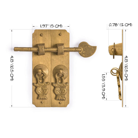 Brass Round Corner Cabinet Backplate Strip 4.1 Inch Overall Assembly With Pull, decorative hardware on white background