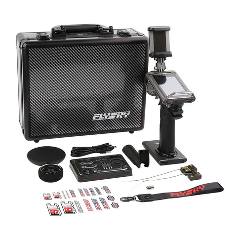 Noble NB4 Pro Plus 2.4GHz 18 Channel Radio Transmitter displayed with case, accessories, and touchscreen for RC cars and boats.