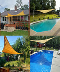 Oversized 20x20x20 Foot Triangle Sun Shade Sail For Garden And Patio Desert Sand Color installed over patios and pools