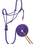 Diamond Braid Rope Halter And Lead For Horses, Purple Mint White, Average Size, Hand Knotted Poly Rope Shown Coiled