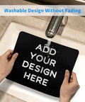 Custom Photo Mouse Pad With Your Image And Text For Home Office Use Personalize A Non Slip Waterproof Desk Mat 7.9 By 9.5 Inches Durable Anti Fray Stitch Edge Laptop Desk Pad For Gaming And Work being washed under a tap, showcasing its washable and waterproof design.
