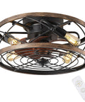 Dope Industrial Cage Ceiling Fan With Light Remote Control 20 Inch Low Profile Flush Mount Farmhouse Style Black Iron Cage
