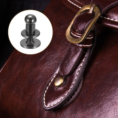 4mm Ball Head Rivet Set With Screws, 20 Pack Round Button Nipple Rivets For DIY Leather Craft Handbags And Belts, shown on a leather strap