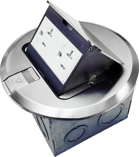 Round Pop Up Floor Box Kit With 6 Inch Diameter Cover And 20 Amp Tamper Weather Resistant Receptacle Outlet Perfect For DIYers