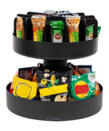 Two-Tier Rotating Snack Carousel Countertop Organizer for Kitchen and Breakroom, Space-Saving Snack Tray with 360-Degree Access