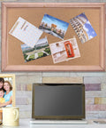 Heavy Duty Gold Push Pins With Crisp Clear Round Heads Top Shelf Office Gear For Maps Bulletin Boards And Cork Walls 100 Count holding photos on cork board.