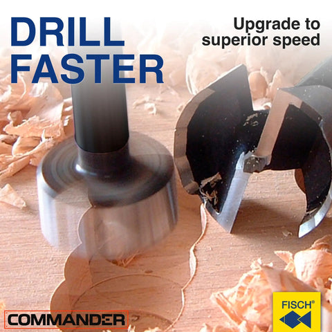 Workhorse 5 Piece Wave Cutter Forstner Drill Bit Set Metric Sizes 15 To 35 Millimeters high speed steel cutting through wood shavings.