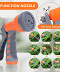 9-function nozzle of Retractable Garden Hose Reel 1/2 Inch By 72 Feet Wall Mounted with self-lock design and spray patterns.
