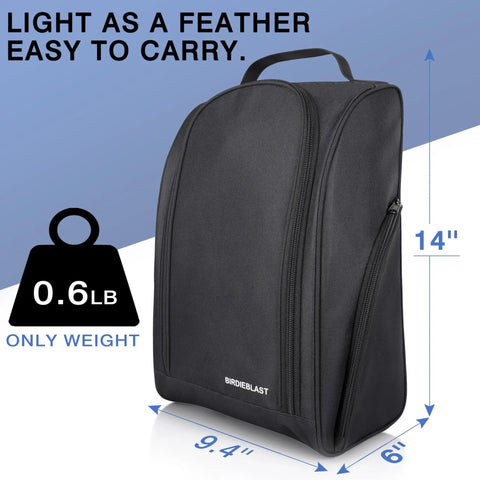 Golf Shoe Bag With Zipper Pocket And Padded Carry Strap For Easy On The Go Golf Gear, size 9.4x6x14 inches, side view