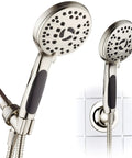 Boss-Level High Pressure 6-Setting Handheld Shower Head With 6-Foot Stainless Hose, wall-mounted, close-up view