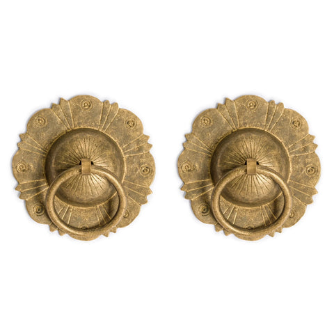 Brilliant Sun Brass Cabinet Pulls Set Of 2 4.5 Inch Wide Architectural hardware with decorative accents, ideal for modern interiors and custom furniture.
