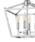 Close-up of a 12 Inch Chrome Modern Farmhouse Pagoda LED Lantern Semi Flush Mount Ceiling Light For Kitchen Hallway Entryway And Bedroom.