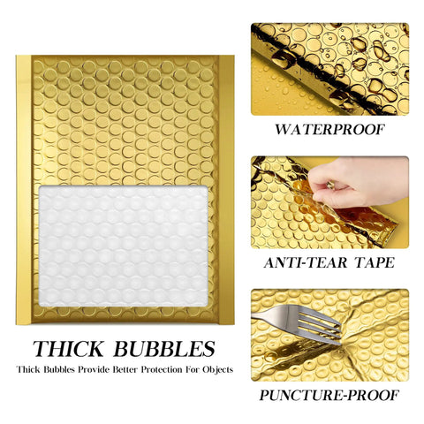 Gold Bubble Mailers 6x10 For Jewelry And Makeup Supplies 50 Pack Metallic Envelopes With Strong Self Adhesive Seal Waterproof Padding