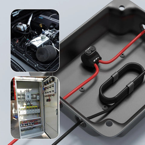 Two Port Insulated Wire Tap Connector For 4 To 14 AWG Copper And Aluminum Wires in use with engine and electrical panel examples.