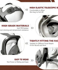 Full Face Gas Mask With Activated Carbon Filters For Gases And Organic Vapors And Chemicals Reusable Silicone Respirator Mask For Spray Painting Sanding Industry Work Heavy Duty Pro Grade Comfort All Day Fit With Adjustable Head Straps showing adjustable straps, mask fitting, and material details.