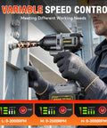 Half Inch Cordless Impact Wrench Delivers Up To 738 Foot Pounds Of Torque For Tough Bolts And Rusted Nuts Beast Mode Power For Car Tires Trucks SUVs RVs And Heavy Duty Garage Maintenance, 3-speed setting