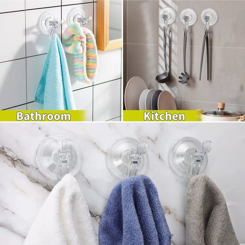 Clear Dual Hook Suction Cups Straight Up Strong Holding Eleven Pounds With No Sweat Removable Slick Reusable Wall Hangers Perfect For Bathroom Shower Kitchen Surfaces