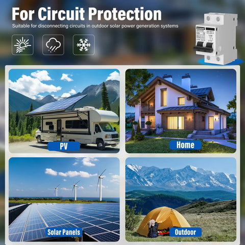 32 Amp Solar Panel Disconnect Switch For PV Systems, DC 12-400V Or AC 90-400V, 2 Pole Mini MCB Solar Shut Off, DIN Rail Mount, Easy Install, Protects Power Distribution From Overload And Short Circuit, Great For Home Or Workshop. White 2-pole DIN rail MCB for PV, home, RV and solar panels