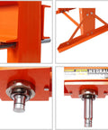 30 Ton Hydraulic Shop Press With Adjustable H Frame And Gauge, Dual Pump, Steel Construction, close-up components, orange