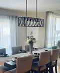 Rectangular Industrial Chandelier For Dining Room With Six E26 Lights, Black Metal Frame And Grille, Farmhouse Style over dining table