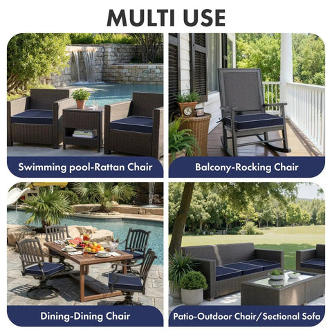 Navy Outdoor Chair Cushions Set Of 4, 18.5x16x3 Inches, Waterproof Patio Seat Cushions For Outdoor Furniture on various chairs
