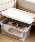 Top Tier Clear Plastic Storage Containers With Tight Snap On Lids Set Of Ten Real Deal Organizers For Home Closets Kitchen Pantry And Garage Must Haves, clear bin storing shoes under bed.