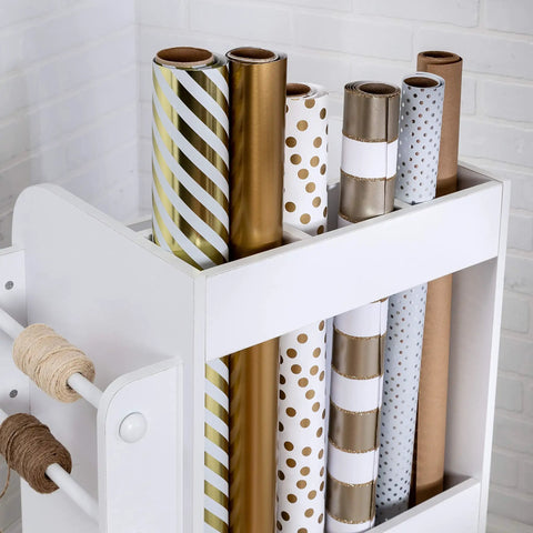 Game Changing Rolling Craft Storage Cart With Three Roomy Drawers And Broad Open Shelves For Bulk Wrapping Paper Ribbon Spools And DIY Gear Featuring Easy Glide Locking Wheels To Keep Your Studio Hustle Neat