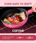 Pink pan from 15 Piece Nonstick Pots And Pans Set With Detachable Handle For Induction Cooktop, Oven And Dishwasher Safe