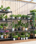 Beefy Five Tier Heavy Duty Wire Shelving System For Garage And Workshop Storage, 3500 Lbs Total Load Capacity, Rolling Wire Rack With Adjustable Shelf Heights, 60 Inch Wide By 24 Inch Deep By 72 Inch High with potted plants