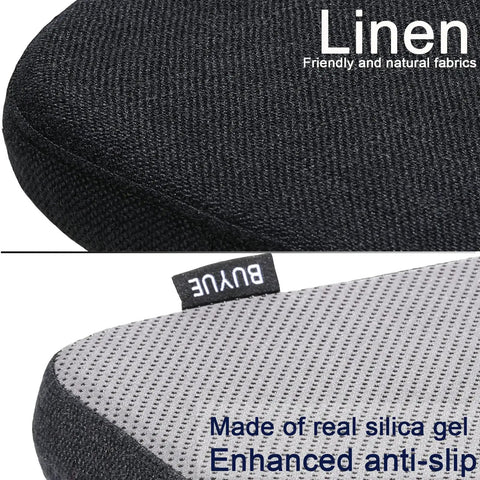 Close-up of black magnetic bar stool cushion highlighting breathable woven fabric and anti-slip silicone bottom.