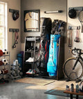 Golf Bag Storage Organizer For Garage Holds Two Golf Bags With Ball Storage Basket Keeps Gear Neat And Ready To Roll In Garage