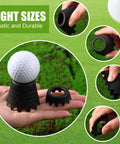 Eight Piece Golf Tees Set For Indoor Simulator And Practice Mat Plastic Tees With Consistent Height From Quarter Inch To Two Inches In Quarter Inch Steps Flexible Durable Polymer For Steady Swings And Realistic Driving Range displayed in use with golf ball.