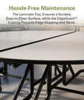 Close-up of Mobile Folding 60-Inch Round Cafeteria Table With Casters And Eight Attached Stools Commercial Grade Space Saving design.
