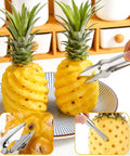 Using 4 Piece Pineapple Eye Remover Kit With Stainless Steel Core Cutter And Peeler Easy Slicer For Kitchen And Home Use