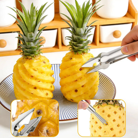 Using 4 Piece Pineapple Eye Remover Kit With Stainless Steel Core Cutter And Peeler Easy Slicer For Kitchen And Home Use