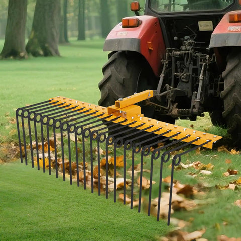 48 Inch Tow Behind Lawn Dethatcher Rake With 20 Spring Steel Tines Lift Handle for ATV or lawn tractor in yard