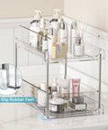 Pull Out Under Sink Organizer Set Of Four Slick Sliding Drawers Multi Purpose Cabinet Storage Tray For Bathroom Vanity Kitchen Pantry Countertop Cosmetic Holder Total Lifesaver displaying clear trays with non-slip feet.